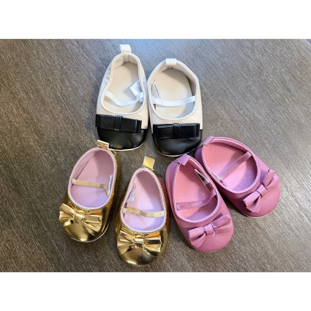 Baby Shoes Girl 0-6M Multi Mary Jane Booties Bow Gold Pink Leopard Lot